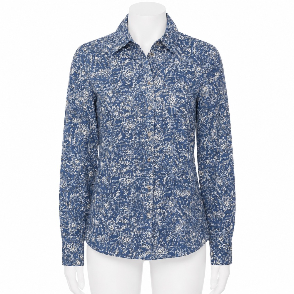Maeve Anthropologie Women's Blue Floral Button Front Shirt Size US 10